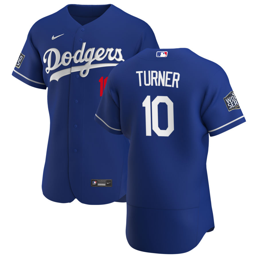 Los Angeles Dodgers #10 Justin Turner Men Nike Royal Alternate 2020 World Series Champions Authentic Player MLB Jersey
